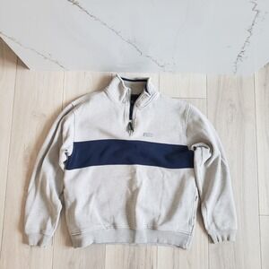 IZOD PerformX Sweatshirt Mens M Light Gray Navy Stripe Quarter Zip Golf Pullover